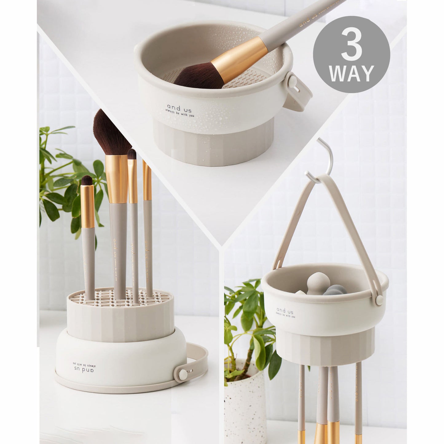 3 COINS 3-way Makeup Brushes Cleaning Rack