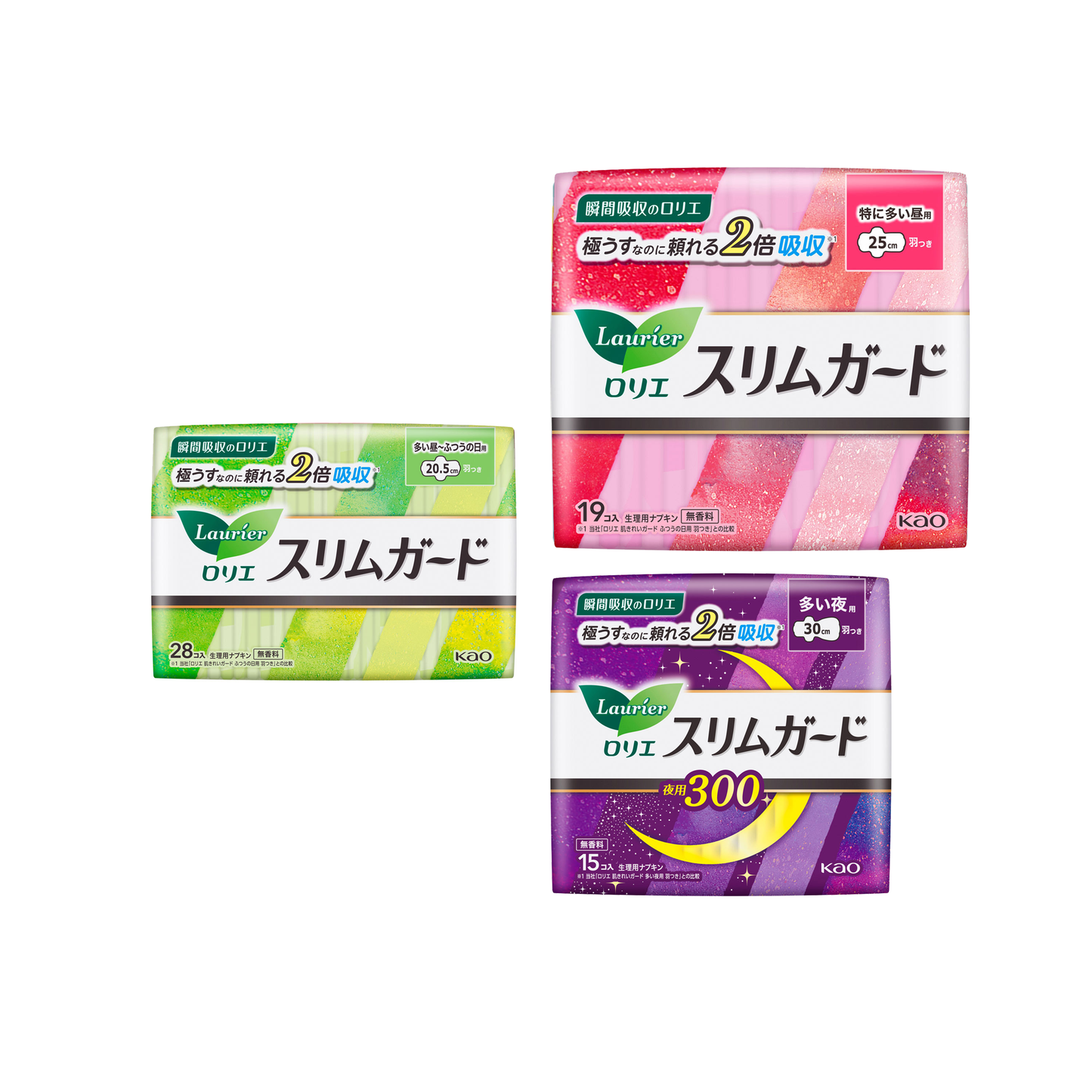 LAURIE Slim Guard Fragrance Free Sanitary Towel with Wings, set of 20.5, 25 + 30cm