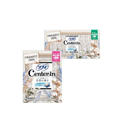 CENTER-IN Natural Organic Cotton Scent Sanitary Towel with Wings, set of 24.5 + 21.5cm