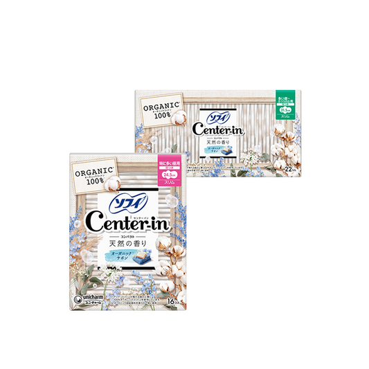 CENTER-IN Natural Organic Cotton Scent Sanitary Towel with Wings, set of 24.5 + 21.5cm