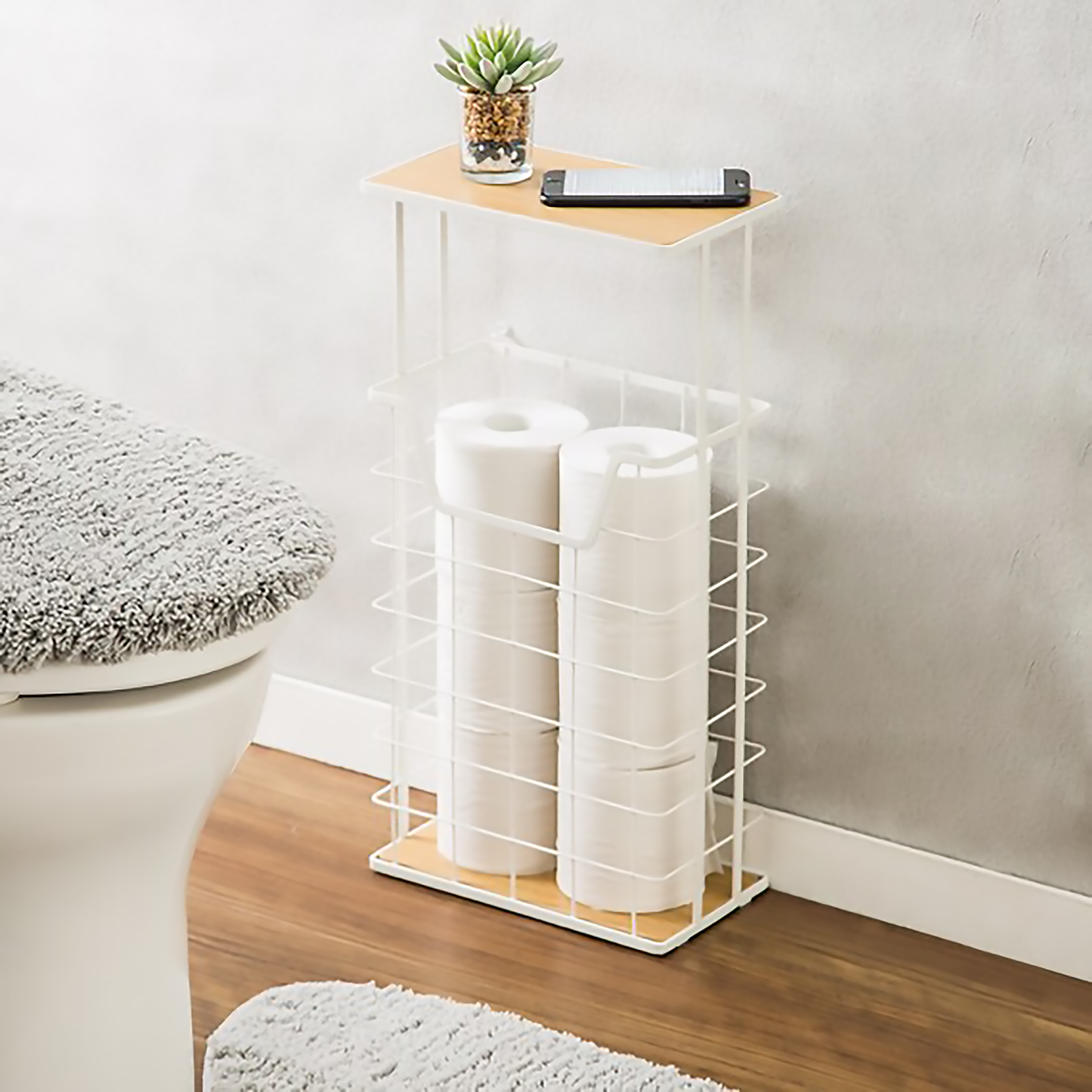 Timber Free Standing Double Toilet Roll Holder